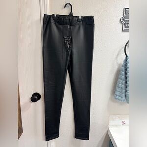 Venti6 Black Fleece Lined Faux Leather Leggings